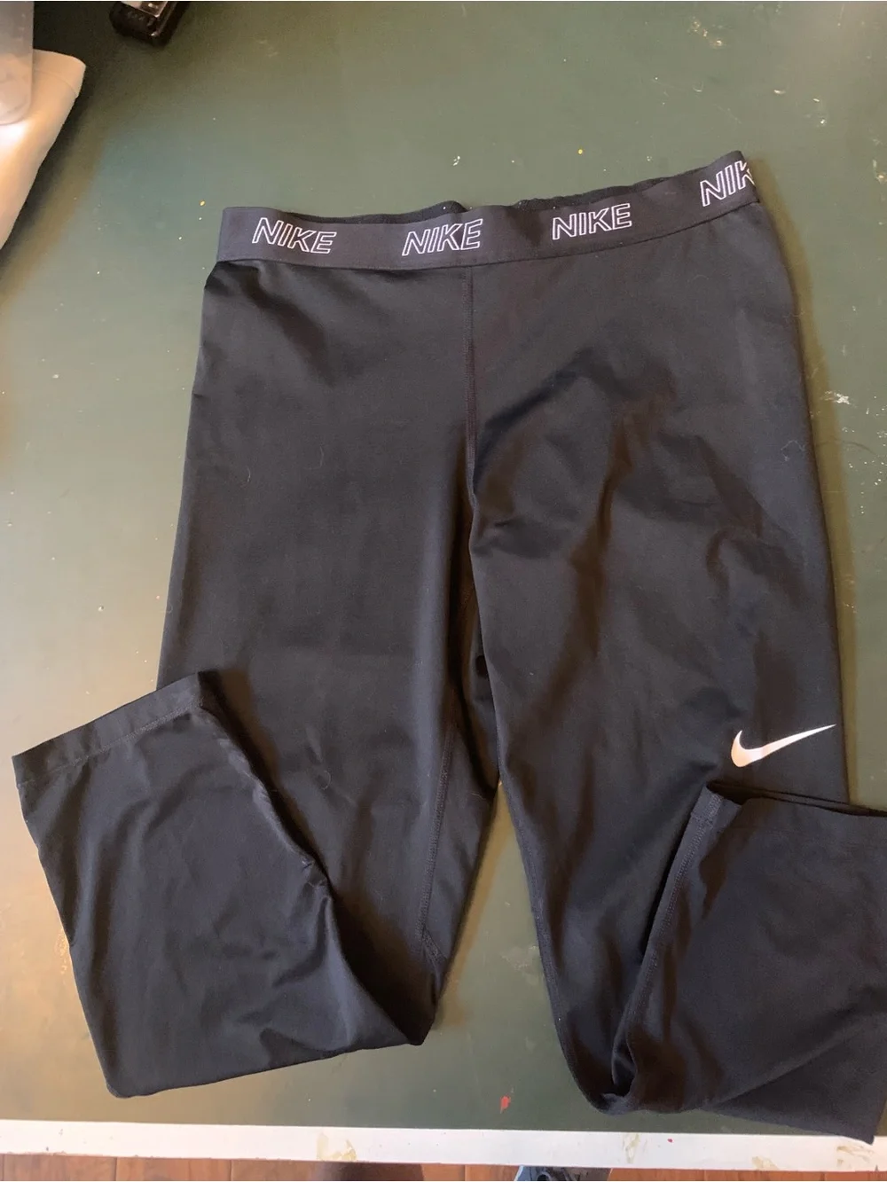 Nike Women’s Black Leggings with Logo Waistband and White Swoosh